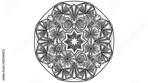 Intricate geometric mandala with a star at the center surrounded by floral designs