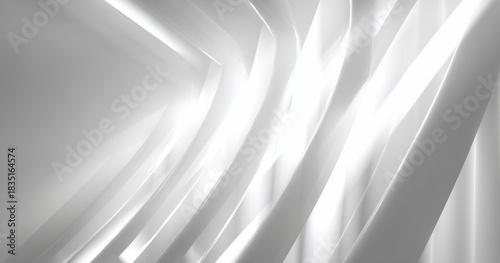 Abstract white ribbons curve and reflect light in a studio. Suitable for website backgrounds