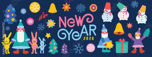 New Year 2026 Holiday Cartoon Element Set Illustration