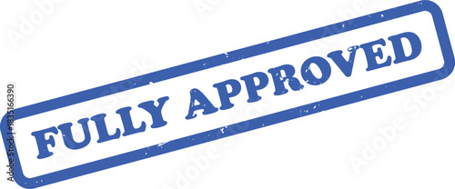 Fully Approved Blue Ink Rubber Stamp with Distressed Texture on White Background