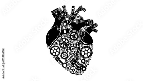 Mechanical Heart: An intricate steampunk heart design composed of gears and pistons