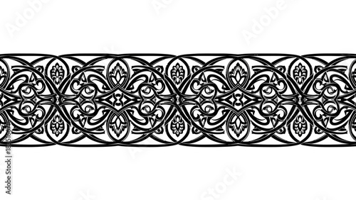 Elegant black and white vector border design with intricate floral and swirl elements providing a