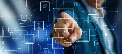 Telecommunication and communication network concept. Smart city. Big data connection technology