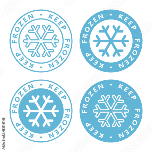Frozen product graphic label set. Frozen food packaging signs isolated on white background. Vector illustration
