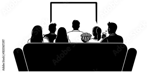 Friends Movie Night Popcorn Bowl Vector Silhouette