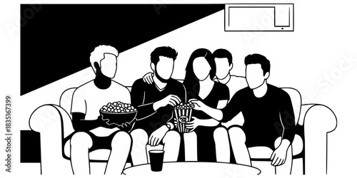 Friends Movie Night Popcorn Bowl Vector Silhouette