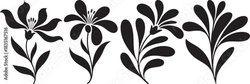 “Black floral decorative border with elegant leaves and flowers for modern design use.”