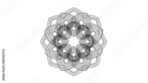 Geometric flower pattern on white background creates a mesmerizing optical illusion