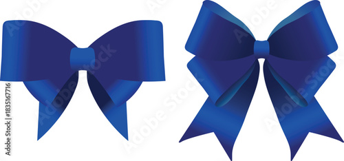 Vector decorative shiny gift blue ribbon with tied bow, design element isolated on white background	
