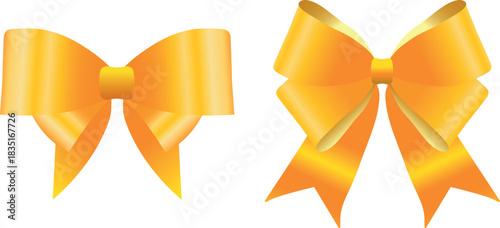 Vector decorative shiny gift yellow ribbon with tied bow isolated on white background	
