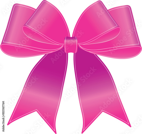 Vector decorative shiny gift pink ribbon with tied bow isolated on white background