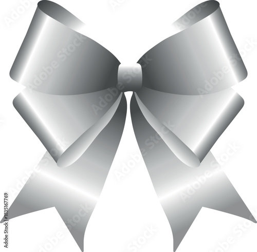 Vector decorative shiny gift silver ribbon with tied bow isolated on white background	