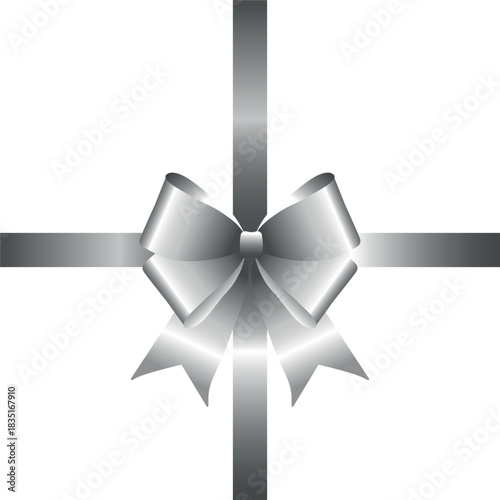 Vector decorative shiny gift silver ribbon with tied bow isolated on white background	