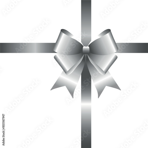 Vector decorative shiny gift silver ribbon with tied bow isolated on white background	