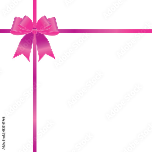 Vector decorative shiny gift pink ribbon with tied bow isolated on white background
