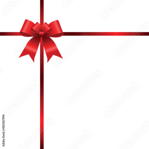 Vector decorative shiny gift red ribbon with tied bow, design element isolated on white background	
