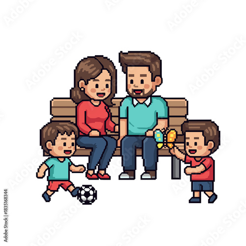 Family sitting on a bench enjoying time together at the park  