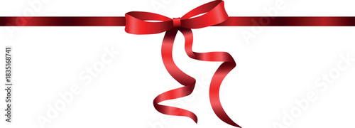 Vector decorative shiny gift red ribbon with tied bow, design element isolated on white background	
