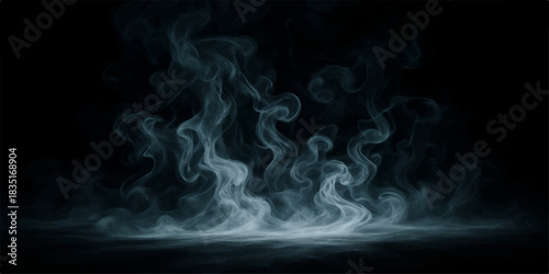 Dark flow and light smoke on black background with smooth swirl motion design pattern curve shape art illustration