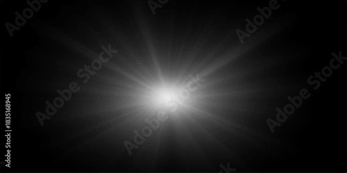 Bright blue abstract light burst with rays and a sun flare backdrop in dark space