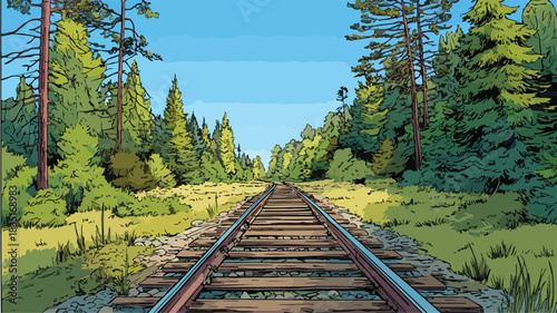 Creative Cartoon Railroad Track with Picture Frame Illustration