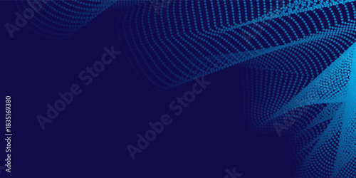 Abstract blue dynamic wavy line dotted texture ,Dark blue background with copy space. Modern futuristic simple dots pattern.
