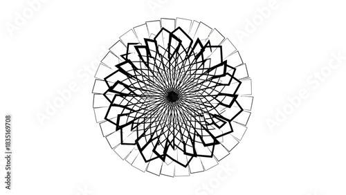 Abstract Geometric Design: A mesmerizing monochrome circular pattern of intricate lines and shapes