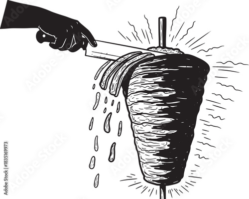 Delicious Doner Kebab Illustration with a Knife and Dripping Sauce