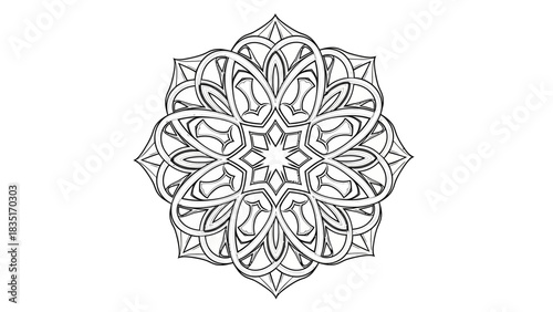 Complex Geometric Mandala Design on White Background Intricate and Symmetrical Pattern