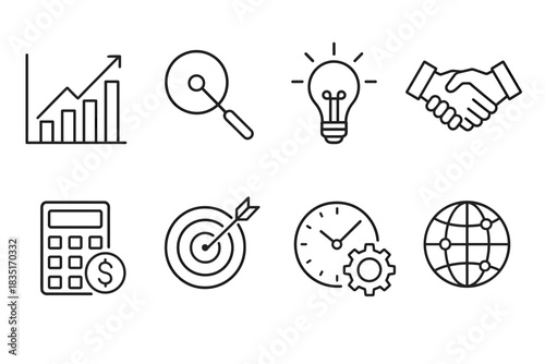 Business and productivity line icons set
