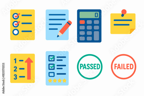 Task, Assessment, Note Flat Icons Set