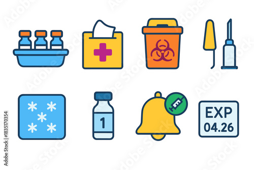 Medical-themed flat icons set