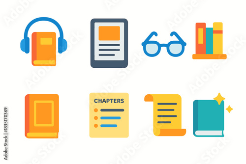Reading and literature colorful icons set