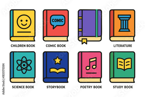 Educational books flat icons set