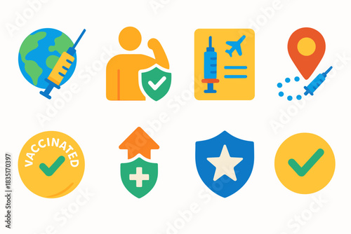 Vaccination and Health Colorful Icons Set