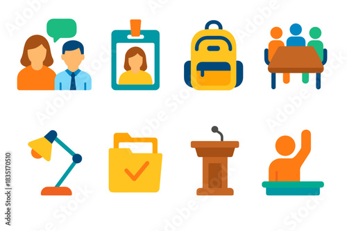 Education and Workplace Flat Icons Set