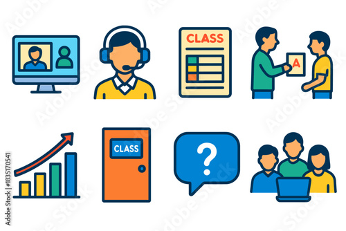 Education and E-learning Line Icons Set