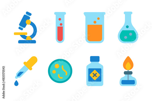 Laboratory equipment flat icons set