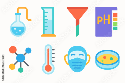 Scientific and laboratory flat icons set