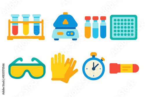 Laboratory equipment and safety flat icons set