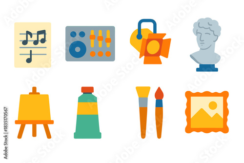 Arts and music colorful icons set