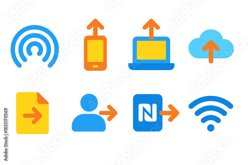 Data transfer and connectivity icons set