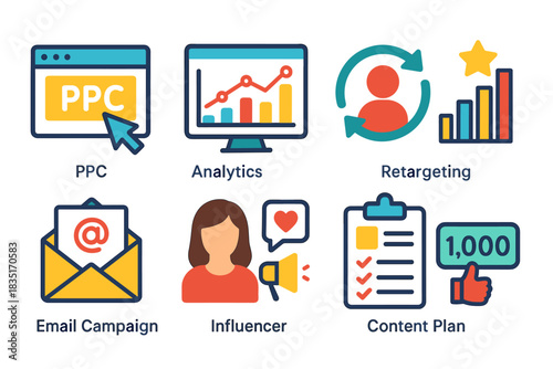 Digital marketing flat icons set