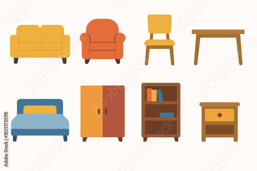 Furniture flat icons set