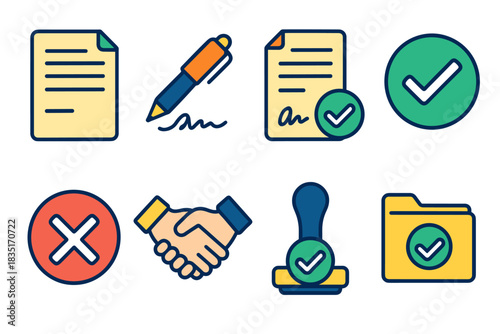 Business Document and Approval Icons Set