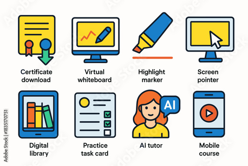 Educational technology icons set
