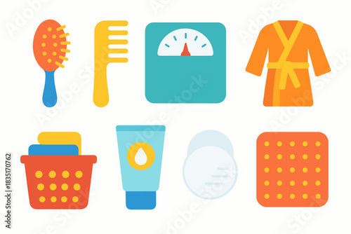 Personal care and hygiene flat icons set