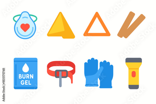 Medical and safety flat icons set