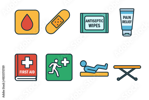 Medical and first aid flat icons set