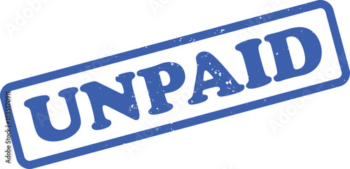 Grunge Unpaid Rubber Stamp, Blue Ink, Distressed Texture, Isolated on White Background